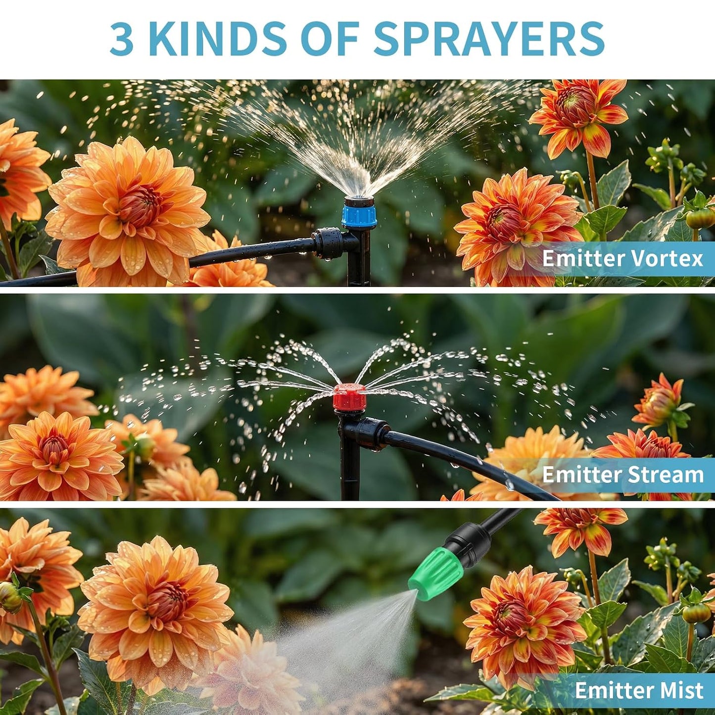 240FT Drip Irrigation System Kit, Garden Watering Misting System - 40FT 1/2" Main Tube & 200FT 1/4" Distribution Tubing - Adjustable Nozzles & Sprinklers for Garden Greenhouse, Lawn, Potted Plants