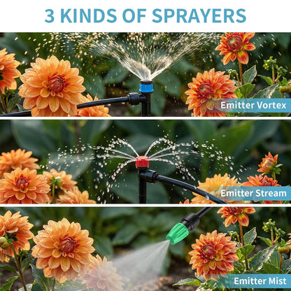 240FT Drip Irrigation System Kit, Garden Watering Misting System - 40FT 1/2" Main Tube & 200FT 1/4" Distribution Tubing - Adjustable Nozzles & Sprinklers for Garden Greenhouse, Lawn, Potted Plants