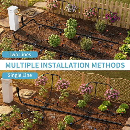 240FT Drip Irrigation System Kit, Garden Watering Misting System - 40FT 1/2" Main Tube & 200FT 1/4" Distribution Tubing - Adjustable Nozzles & Sprinklers for Garden Greenhouse, Lawn, Potted Plants