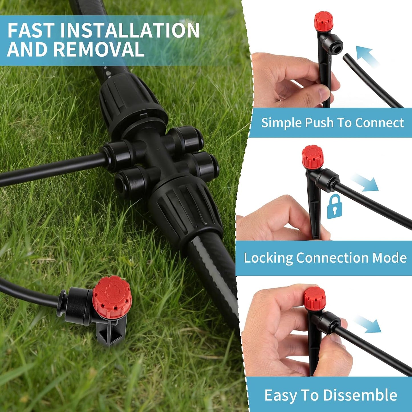 240FT Drip Irrigation System Kit, Garden Watering Misting System - 40FT 1/2" Main Tube & 200FT 1/4" Distribution Tubing - Adjustable Nozzles & Sprinklers for Garden Greenhouse, Lawn, Potted Plants