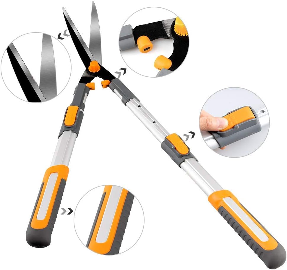 AIRAJ Telescopic Hedge Clippers & Shears,Extendable Hedge Clippers Heavy Duty,7.5" Sharp Pruning Shears,Garden Trimmers,Hand Loppers,Grass Clippers Shears Set,for Trimming Borders,Boxwood,and Bushes