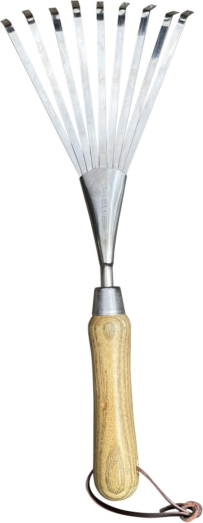 Eco Hand Rake Soil Tiller- 100% Recycled Stainless Steel - Rust Resistant - FSC Certified Wood Ergonomic Handle - Great for Gardening, Cultivating, Loosening Soil & Spreading Mulch