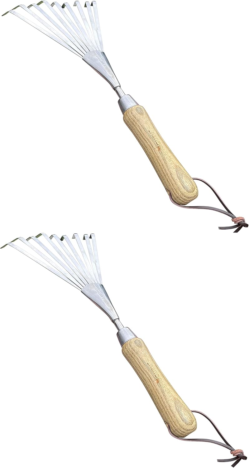 Eco Hand Rake Soil Tiller- 100% Recycled Stainless Steel - Rust Resistant - FSC Certified Wood Ergonomic Handle - Great for Gardening, Cultivating, Loosening Soil & Spreading Mulch
