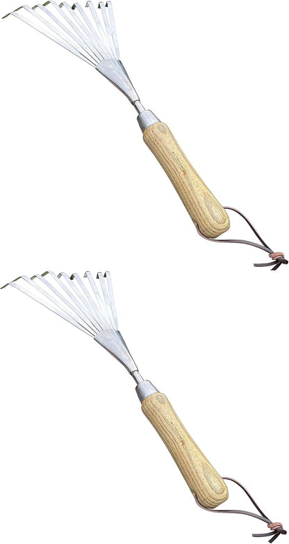 Eco Hand Rake Soil Tiller- 100% Recycled Stainless Steel - Rust Resistant - FSC Certified Wood Ergonomic Handle - Great for Gardening, Cultivating, Loosening Soil & Spreading Mulch