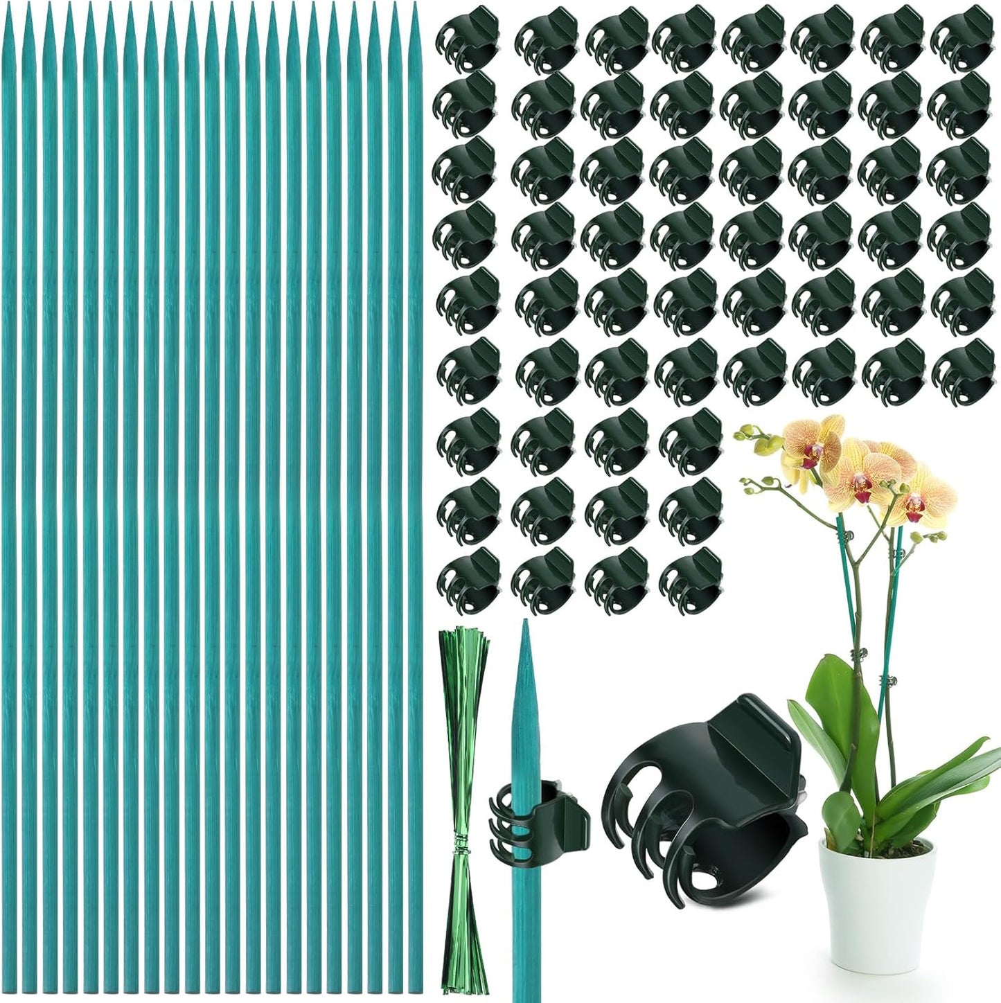 110 Pcs 15 Inch Plant Support Kit for Small Orchids, Stakes, Clips