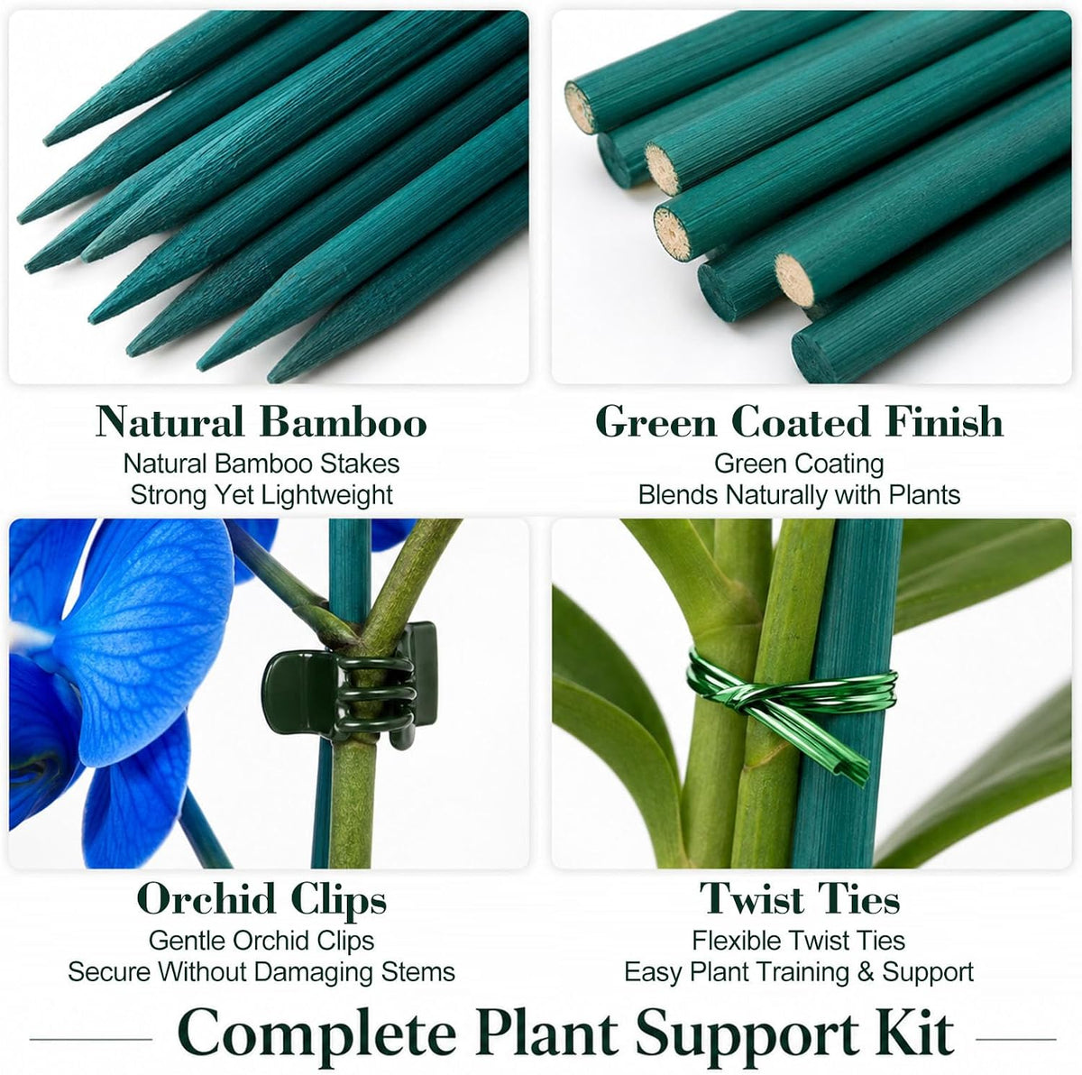 110 Pcs 15 Inch Plant Support Kit for Small Orchids, Stakes, Clips