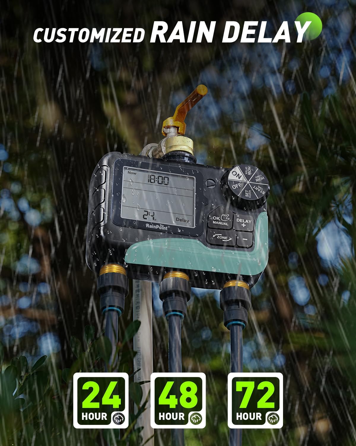 3 Zone Water Timer with Brass Inlet & Outlet, 3 Custom Watering Plans Sprinkler Timer, Featuring IP65 Waterproof,Rain Delay, Manual & Automatic Watering with Large LCD for Yard, 2026 Ver.