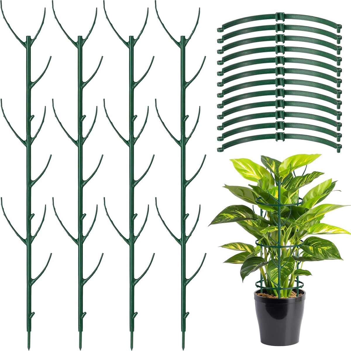 12 Pack Plant Support Stake Half Round Plant Support for Indoor Plants, Stackable 3 Tier Garden Flower Support, Plant Rings for Tomato,Monstera, Peony, Hydrangea, Climbing Plants