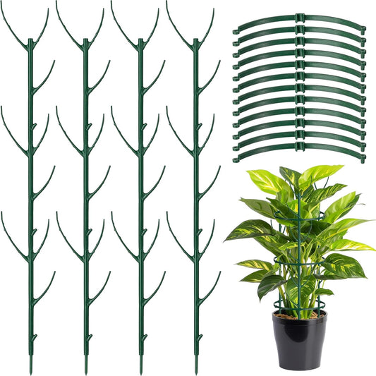 12 Pack Plant Support Stake Half Round Plant Support for Indoor Plants, Stackable 3 Tier Garden Flower Support, Plant Rings for Tomato,Monstera, Peony, Hydrangea, Climbing Plants