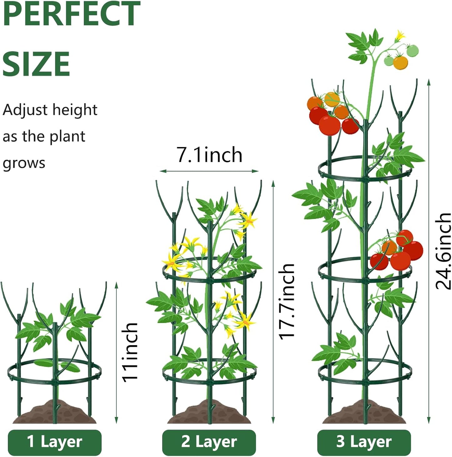 12 Pack Plant Support Stake Half Round Plant Support for Indoor Plants, Stackable 3 Tier Garden Flower Support, Plant Rings for Tomato,Monstera, Peony, Hydrangea, Climbing Plants
