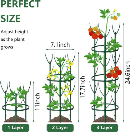 12 Pack Plant Support Stake Half Round Plant Support for Indoor Plants, Stackable 3 Tier Garden Flower Support, Plant Rings for Tomato,Monstera, Peony, Hydrangea, Climbing Plants