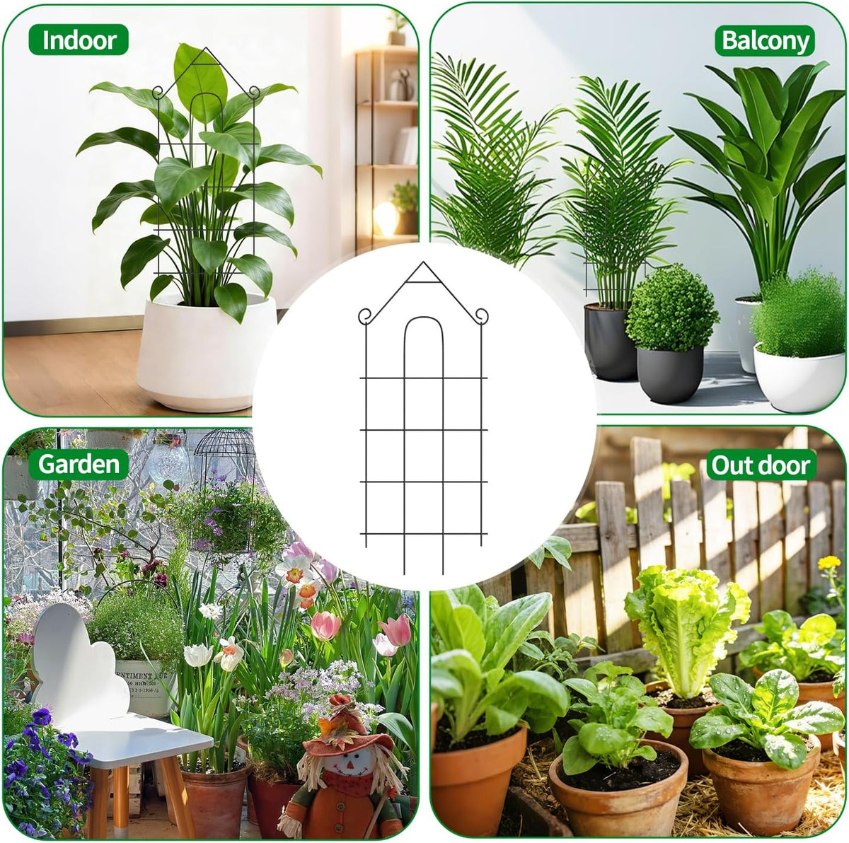 4-Pack Metal Trellis for Potted Plants, 43" Heavy Duty Garden Trellis for Climbing Plants, Rustproof Powder Coated Indoor/Outdoor Trellis for Climbing Vines, Flowers, Houseplants