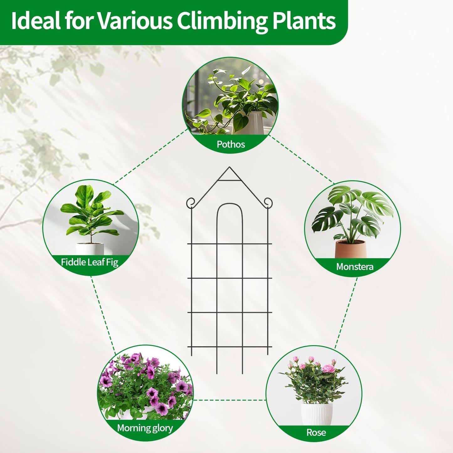 4-Pack Metal Trellis for Potted Plants, 43" Heavy Duty Garden Trellis for Climbing Plants, Rustproof Powder Coated Indoor/Outdoor Trellis for Climbing Vines, Flowers, Houseplants