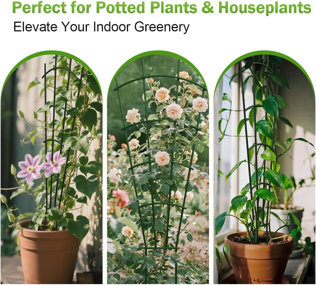 4-Pack Metal Trellis for Potted Plants, 43" Heavy Duty Garden Trellis for Climbing Plants, Rustproof Powder Coated Indoor/Outdoor Trellis for Climbing Vines, Flowers, Houseplants