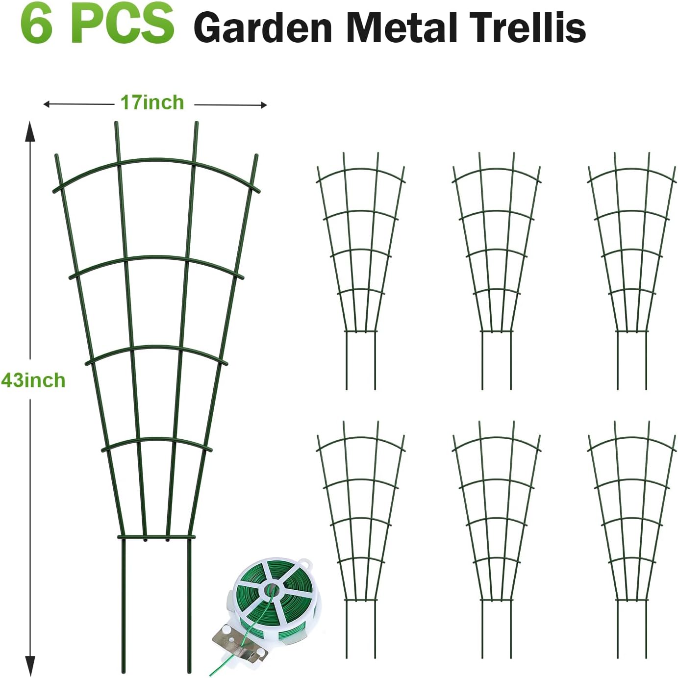 4-Pack Metal Trellis for Potted Plants, 43" Heavy Duty Garden Trellis for Climbing Plants, Rustproof Powder Coated Indoor/Outdoor Trellis for Climbing Vines, Flowers, Houseplants