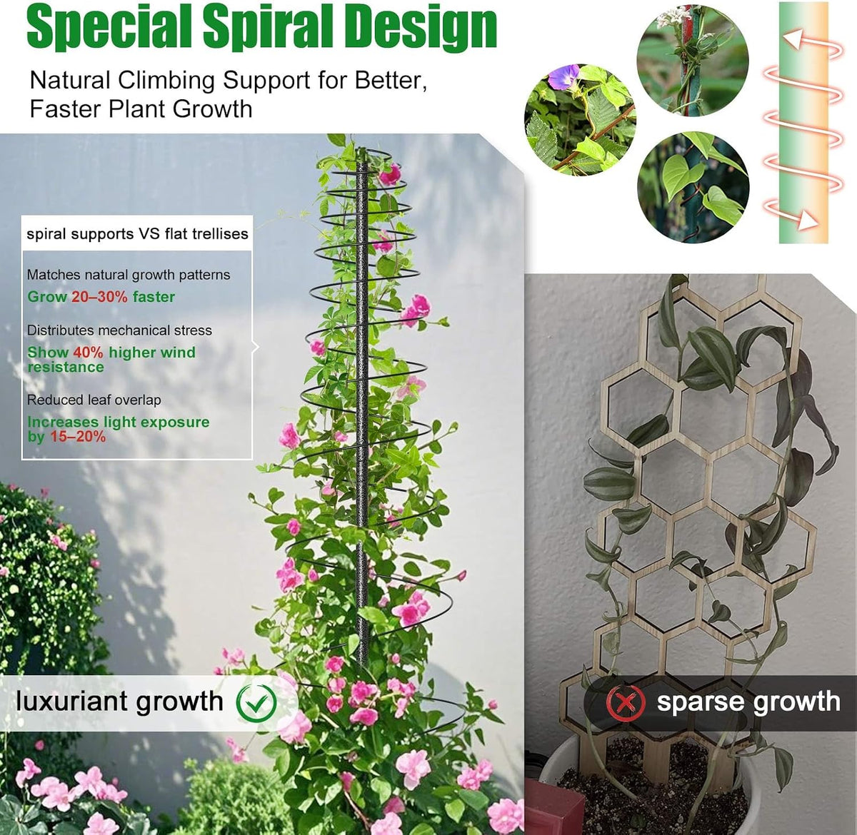 Spiral Frame Trellis for Climbing Plants Outdoor -72" Tall Heavy Duty Metal Garden Plant Tower Support with Anti-Tip Center Pole,for Pole Bean,Berry,Cucumber,Sweet Peas,Clematis,Potted Plants,Vines