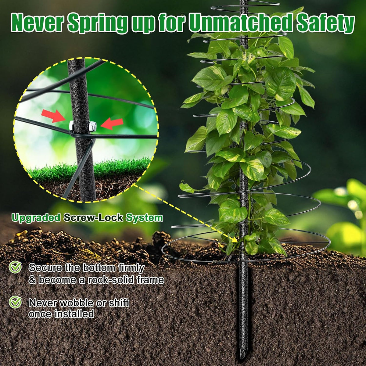 Spiral Frame Trellis for Climbing Plants Outdoor -72" Tall Heavy Duty Metal Garden Plant Tower Support with Anti-Tip Center Pole,for Pole Bean,Berry,Cucumber,Sweet Peas,Clematis,Potted Plants,Vines