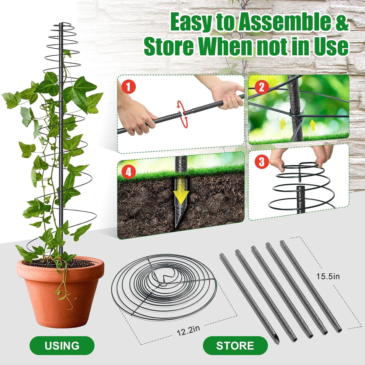 Spiral Frame Trellis for Climbing Plants Outdoor -72" Tall Heavy Duty Metal Garden Plant Tower Support with Anti-Tip Center Pole,for Pole Bean,Berry,Cucumber,Sweet Peas,Clematis,Potted Plants,Vines