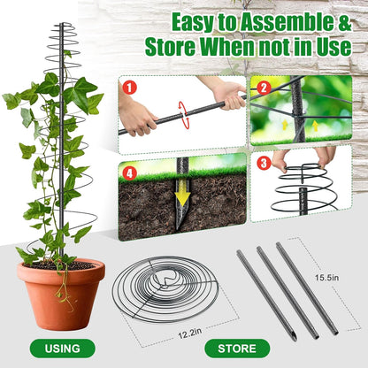 Spiral Frame Trellis for Climbing Plants Outdoor -72" Tall Heavy Duty Metal Garden Plant Tower Support with Anti-Tip Center Pole,for Pole Bean,Berry,Cucumber,Sweet Peas,Clematis,Potted Plants,Vines