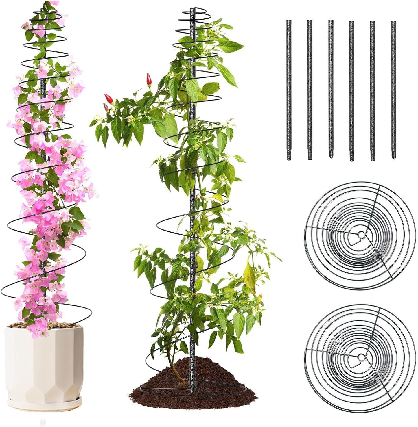 Spiral Frame Trellis for Climbing Plants Outdoor -72" Tall Heavy Duty Metal Garden Plant Tower Support with Anti-Tip Center Pole,for Pole Bean,Berry,Cucumber,Sweet Peas,Clematis,Potted Plants,Vines