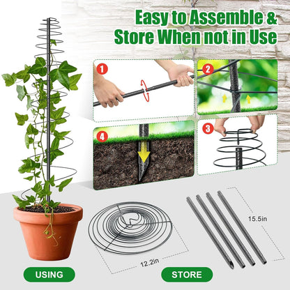 Spiral Frame Trellis for Climbing Plants Outdoor -72" Tall Heavy Duty Metal Garden Plant Tower Support with Anti-Tip Center Pole,for Pole Bean,Berry,Cucumber,Sweet Peas,Clematis,Potted Plants,Vines