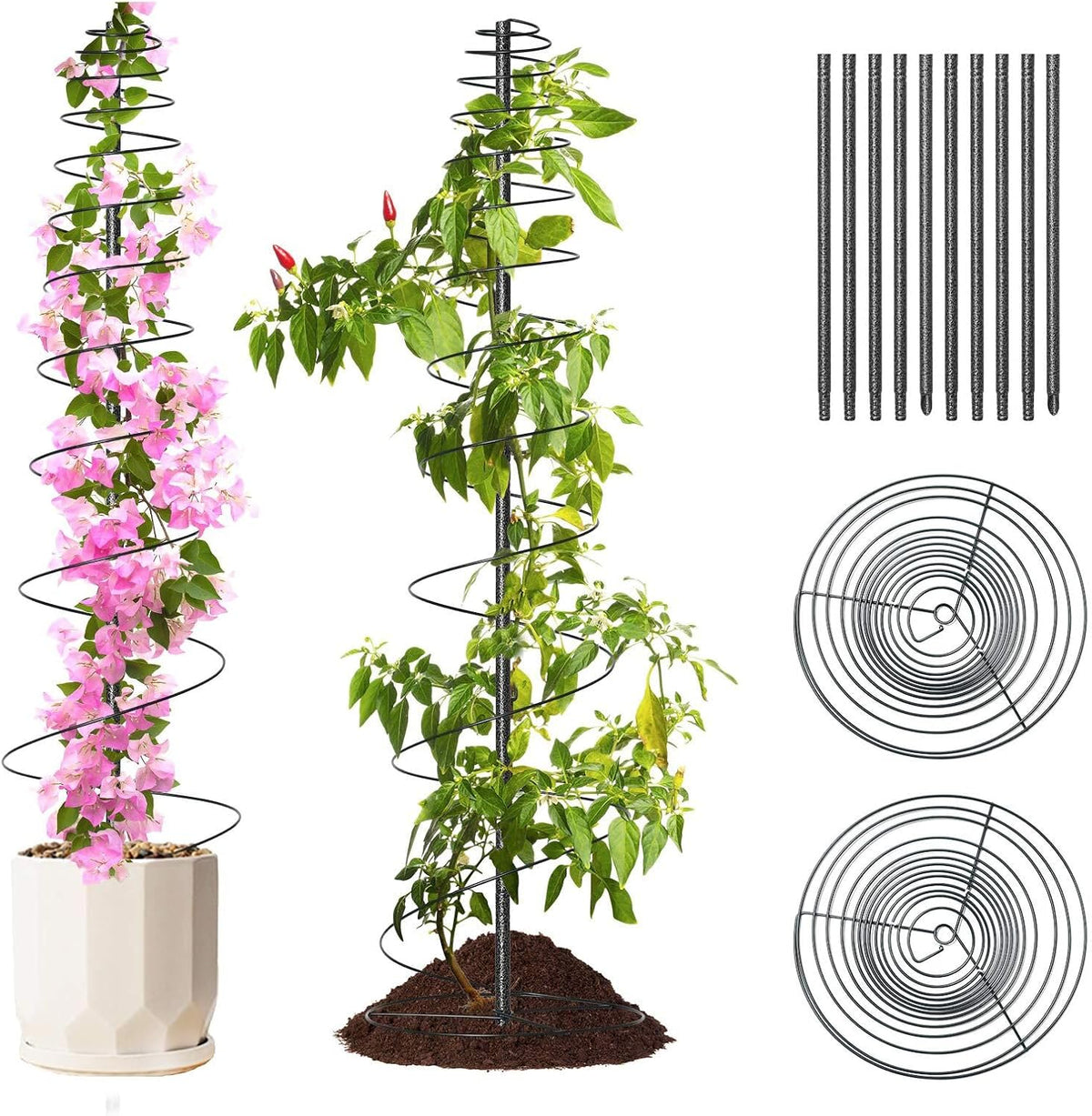 Spiral Frame Trellis for Climbing Plants Outdoor -72" Tall Heavy Duty Metal Garden Plant Tower Support with Anti-Tip Center Pole,for Pole Bean,Berry,Cucumber,Sweet Peas,Clematis,Potted Plants,Vines