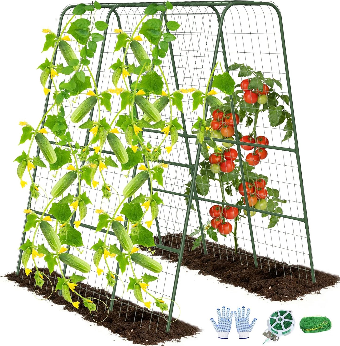 Cucumber Trellis for Raised Bed, 63" Heavy Duty U-Shape Garden Trellis for Climbing Plants Outdoor, Rustproof Plastic Metal Arch Vegetables Trellis Plant Support for Vine, Fruits, Beans and Flowers