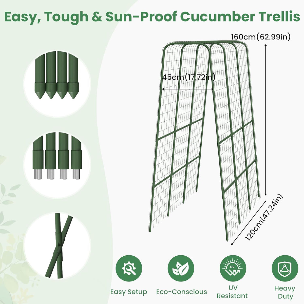 Cucumber Trellis for Raised Bed, 63" Heavy Duty U-Shape Garden Trellis for Climbing Plants Outdoor, Rustproof Plastic Metal Arch Vegetables Trellis Plant Support for Vine, Fruits, Beans and Flowers