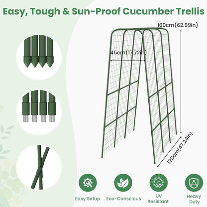 Cucumber Trellis for Raised Bed, 63" Heavy Duty U-Shape Garden Trellis for Climbing Plants Outdoor, Rustproof Plastic Metal Arch Vegetables Trellis Plant Support for Vine, Fruits, Beans and Flowers