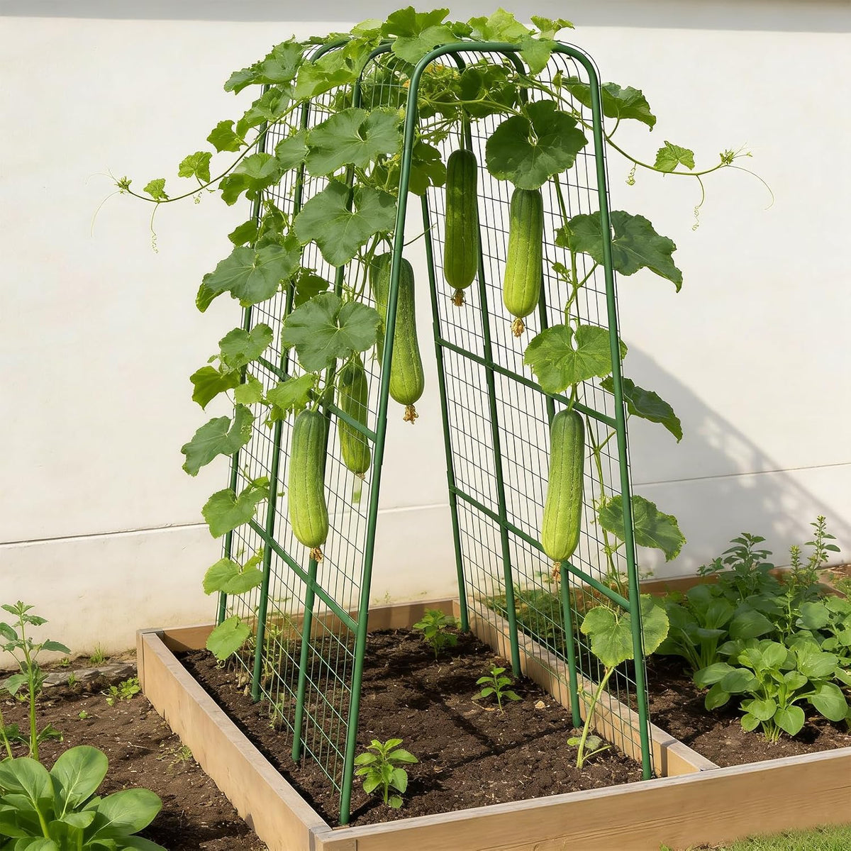 Cucumber Trellis for Raised Bed, 63" Heavy Duty U-Shape Garden Trellis for Climbing Plants Outdoor, Rustproof Plastic Metal Arch Vegetables Trellis Plant Support for Vine, Fruits, Beans and Flowers