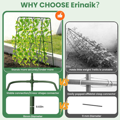 Cucumber Trellis for Raised Bed, 63" Heavy Duty U-Shape Garden Trellis for Climbing Plants Outdoor, Rustproof Plastic Metal Arch Vegetables Trellis Plant Support for Vine, Fruits, Beans and Flowers