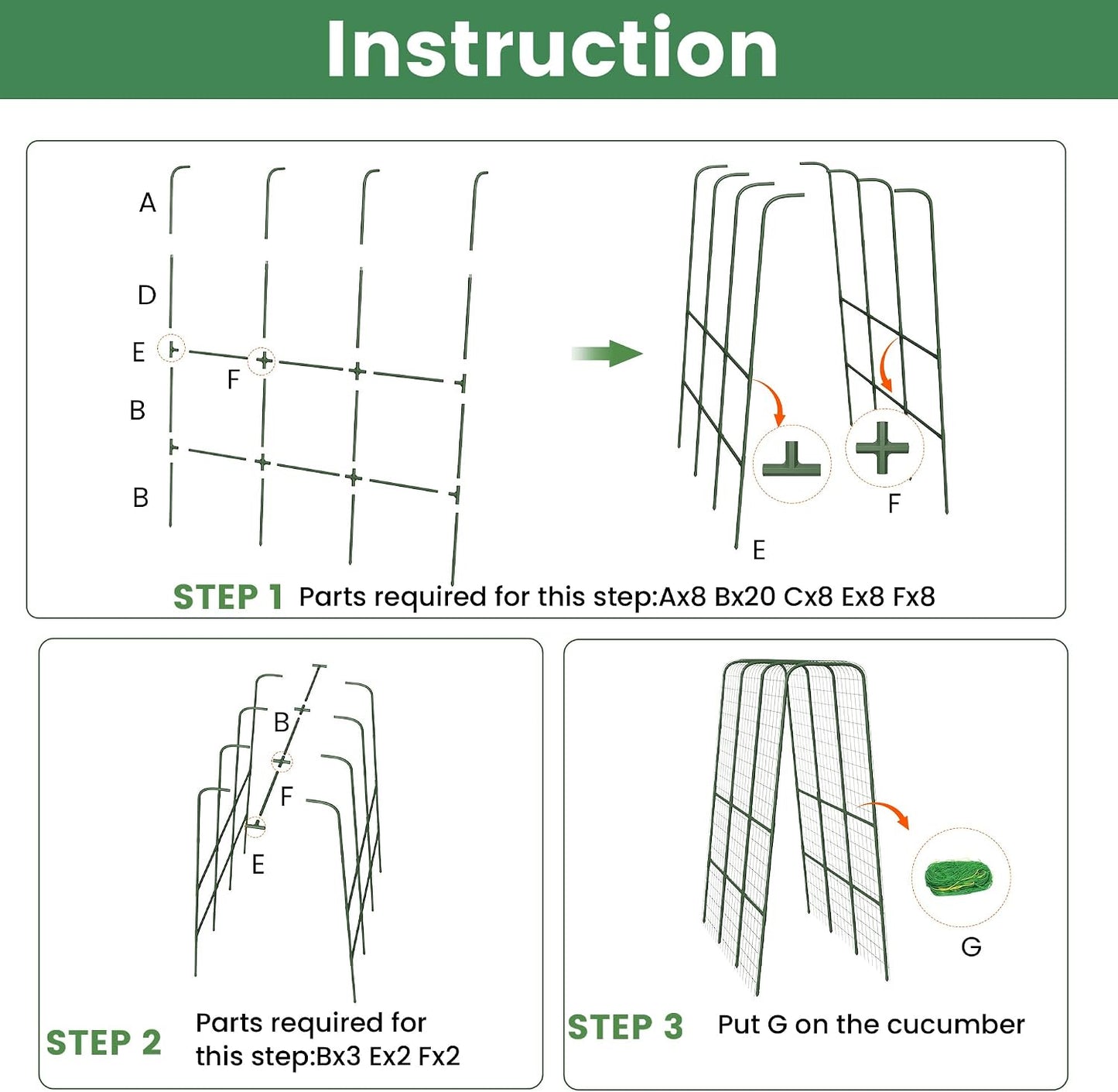 Cucumber Trellis for Raised Bed, 63" Heavy Duty U-Shape Garden Trellis for Climbing Plants Outdoor, Rustproof Plastic Metal Arch Vegetables Trellis Plant Support for Vine, Fruits, Beans and Flowers