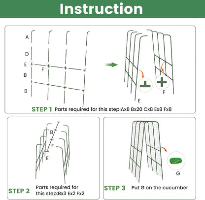 Cucumber Trellis for Raised Bed, 63" Heavy Duty U-Shape Garden Trellis for Climbing Plants Outdoor, Rustproof Plastic Metal Arch Vegetables Trellis Plant Support for Vine, Fruits, Beans and Flowers