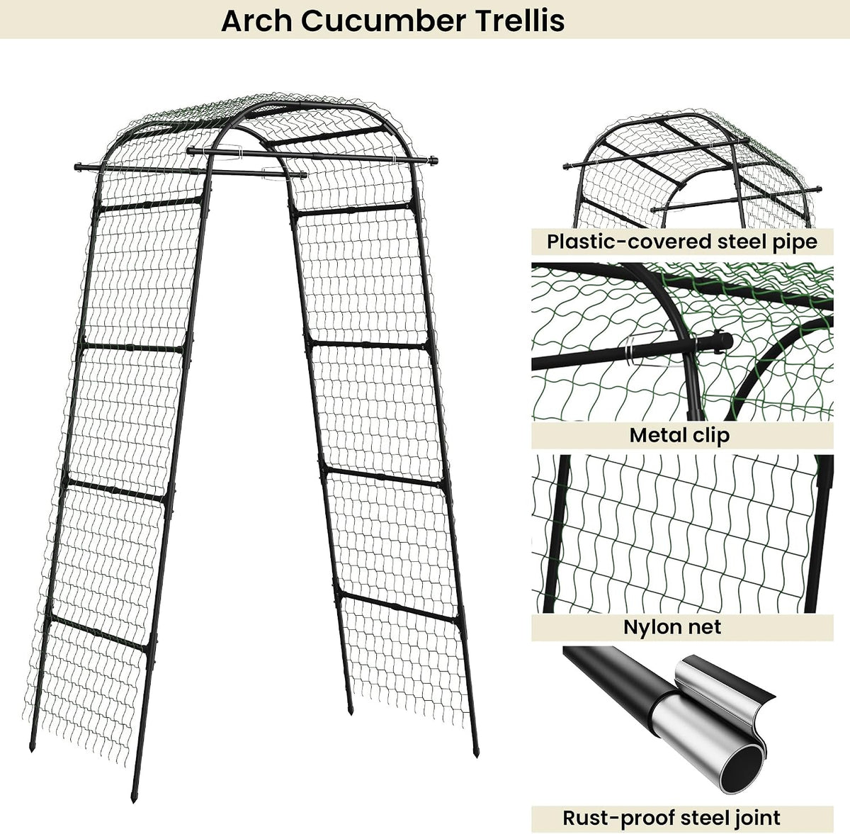 Cucumber Trellis for Raised Bed, 63" Heavy Duty U-Shape Garden Trellis for Climbing Plants Outdoor, Rustproof Plastic Metal Arch Vegetables Trellis Plant Support for Vine, Fruits, Beans and Flowers
