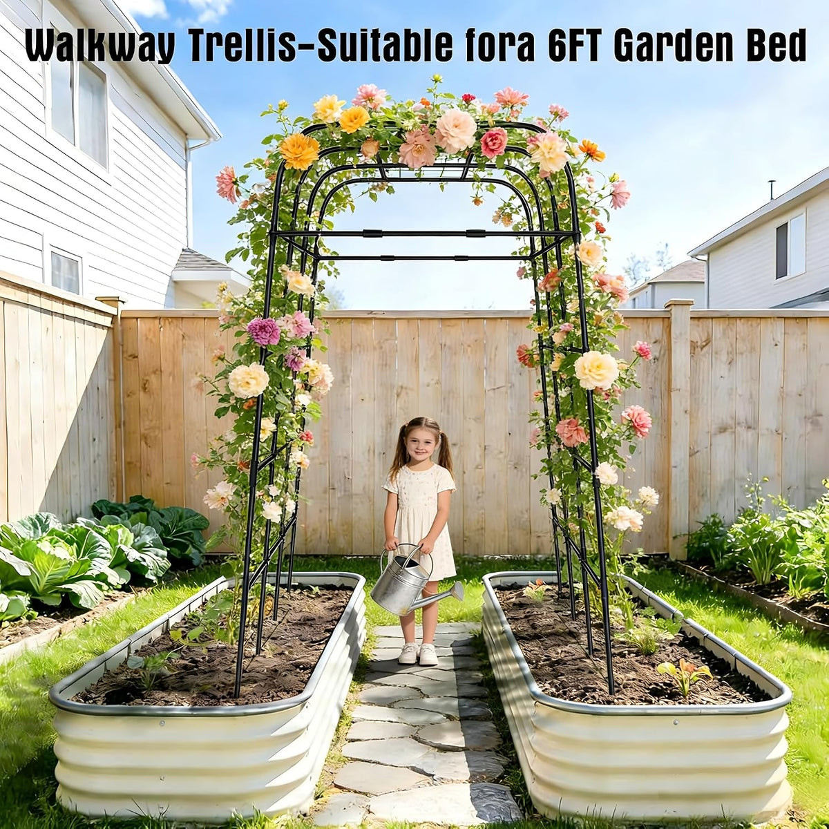Cucumber Trellis for Raised Bed, 63" Heavy Duty U-Shape Garden Trellis for Climbing Plants Outdoor, Rustproof Plastic Metal Arch Vegetables Trellis Plant Support for Vine, Fruits, Beans and Flowers