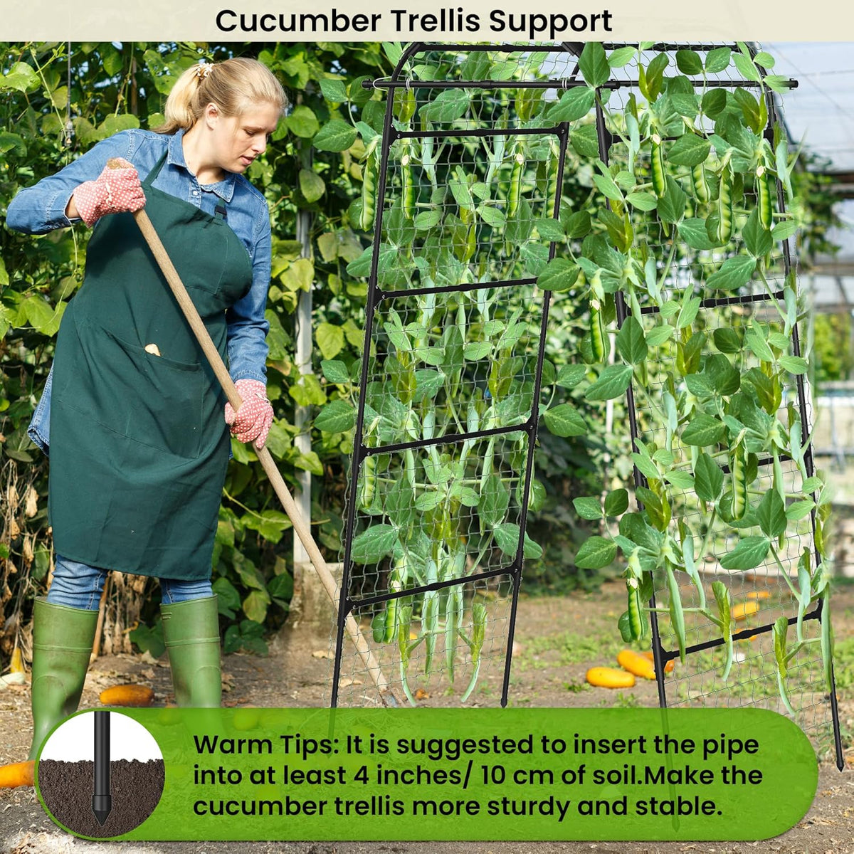 Cucumber Trellis for Raised Bed, 63" Heavy Duty U-Shape Garden Trellis for Climbing Plants Outdoor, Rustproof Plastic Metal Arch Vegetables Trellis Plant Support for Vine, Fruits, Beans and Flowers