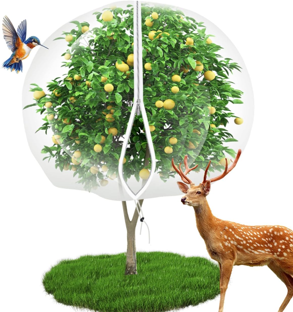 10' x 12' Large Fruit Tree Netting for Squirrels and Birds with Drawstring, Insect Bird Netting Pest Barrier for Garden Protection (White)