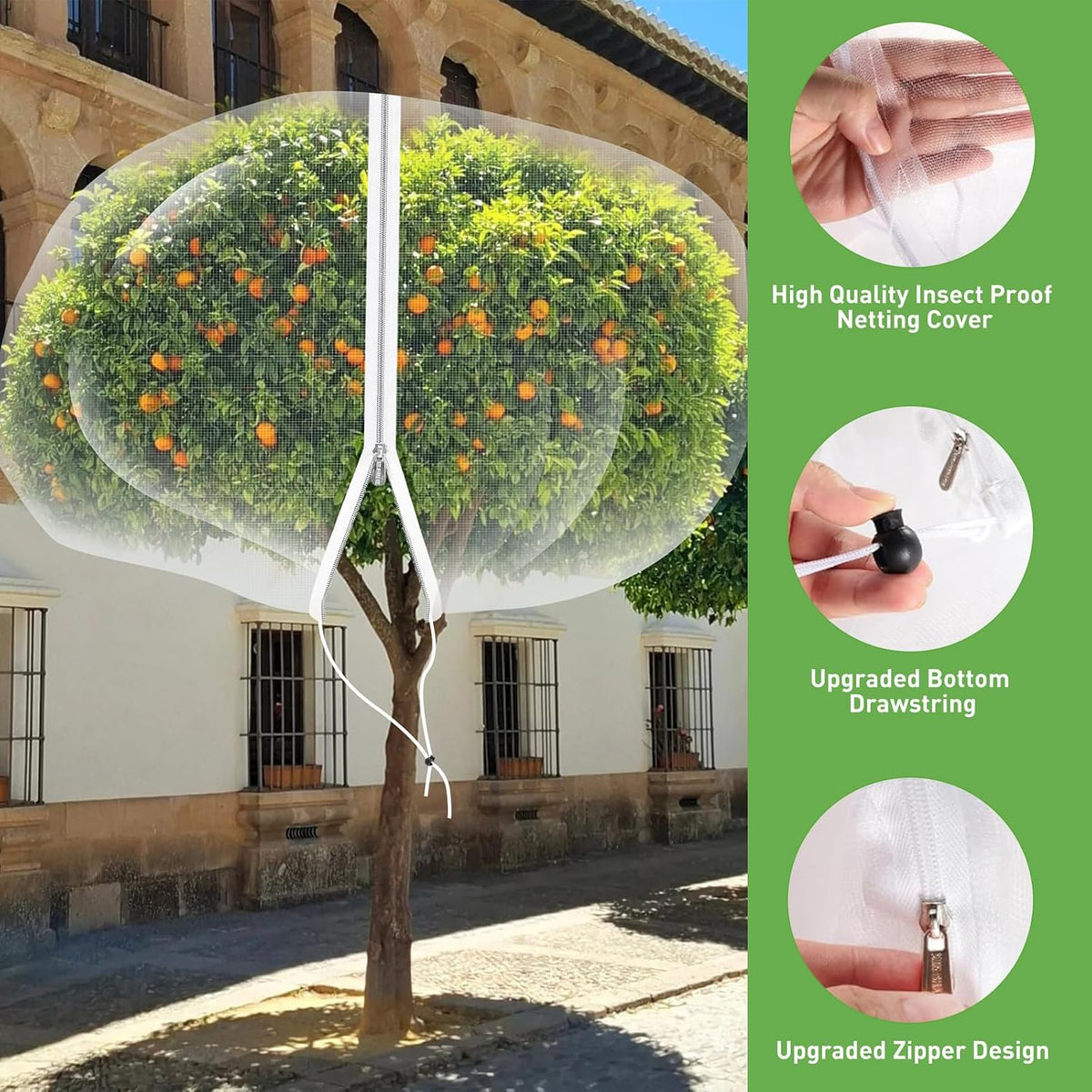 10' x 12' Large Fruit Tree Netting for Squirrels and Birds with Drawstring, Insect Bird Netting Pest Barrier for Garden Protection (White)