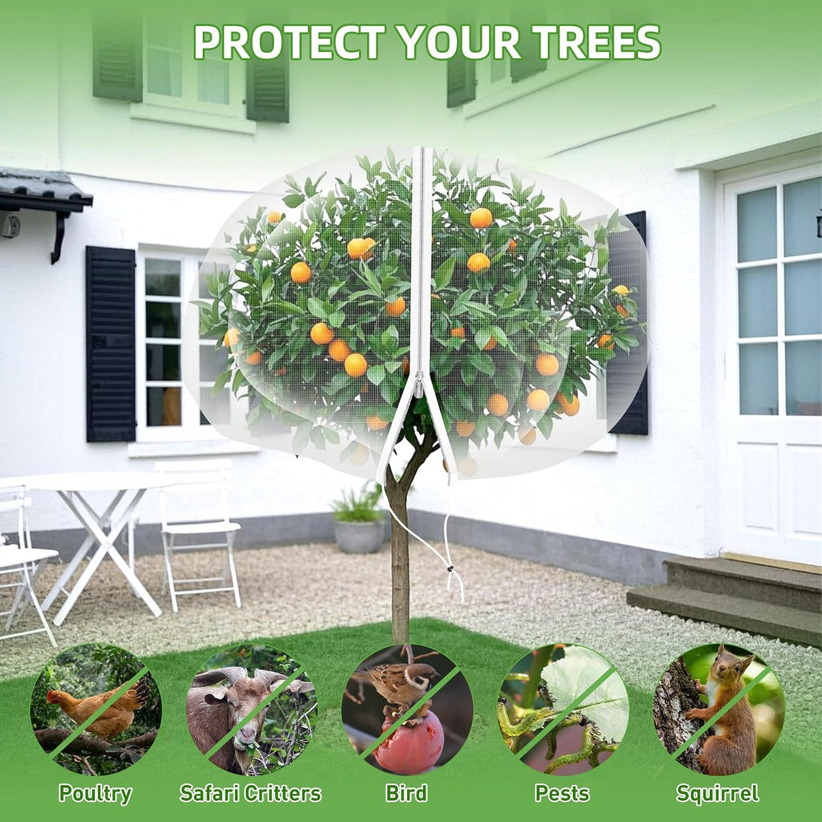 10' x 12' Large Fruit Tree Netting for Squirrels and Birds with Drawstring, Insect Bird Netting Pest Barrier for Garden Protection (White)