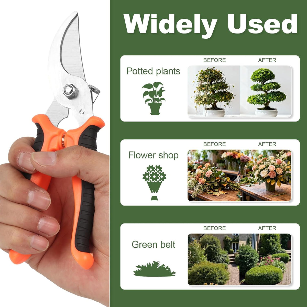 Pruning Shear, Premium Gardening Scissors for Rose Bushes, 7.5IN Garden Pruner Effortlessly Cuts 0.6IN Branches with Stainless Steel Blades Softgrip, One-Hand Lock Garden Clippers for Shrubs
