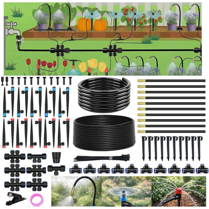 240FT Drip Irrigation System for Garden: Quick Connect 1/2" OD 5/16" ID PE Main Tubing Automatic Sprinkler Kit Adjustable Misting Part 1/4" Watering Hose for Outdoor Raised Bed Plants Flower Yard