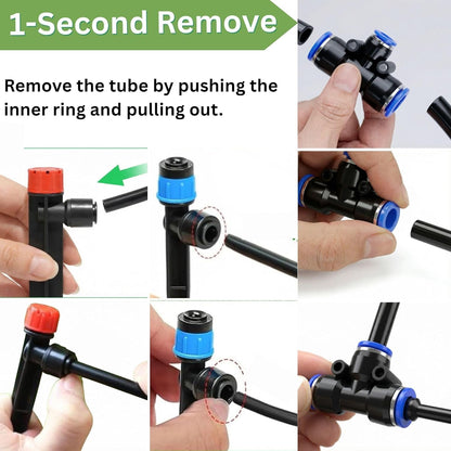240FT Drip Irrigation System for Garden: Quick Connect 1/2" OD 5/16" ID PE Main Tubing Automatic Sprinkler Kit Adjustable Misting Part 1/4" Watering Hose for Outdoor Raised Bed Plants Flower Yard
