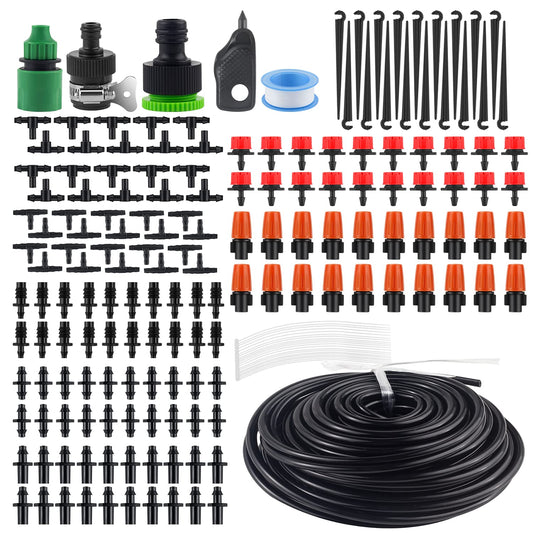 MSDADA Greenhouse Drip Irrigation Kit, 50ft Garden Automatic Irrigation System, 1/4" Blank Distribution Tubing Hose Adjustable Nozzle, Plant Watering System for Garden, Patio, Flower Bed, Lawn