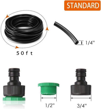 MSDADA Greenhouse Drip Irrigation Kit, 50ft Garden Automatic Irrigation System, 1/4" Blank Distribution Tubing Hose Adjustable Nozzle, Plant Watering System for Garden, Patio, Flower Bed, Lawn