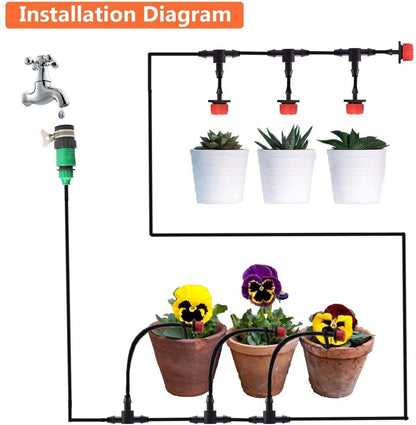 MSDADA Greenhouse Drip Irrigation Kit, 50ft Garden Automatic Irrigation System, 1/4" Blank Distribution Tubing Hose Adjustable Nozzle, Plant Watering System for Garden, Patio, Flower Bed, Lawn