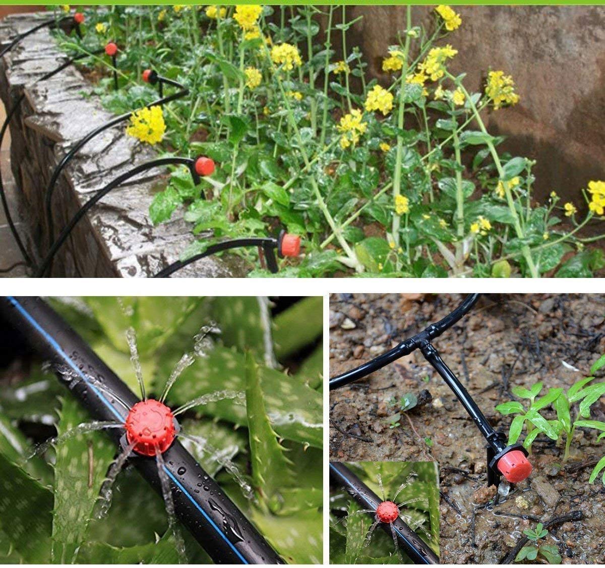 MSDADA Greenhouse Drip Irrigation Kit, 50ft Garden Automatic Irrigation System, 1/4" Blank Distribution Tubing Hose Adjustable Nozzle, Plant Watering System for Garden, Patio, Flower Bed, Lawn