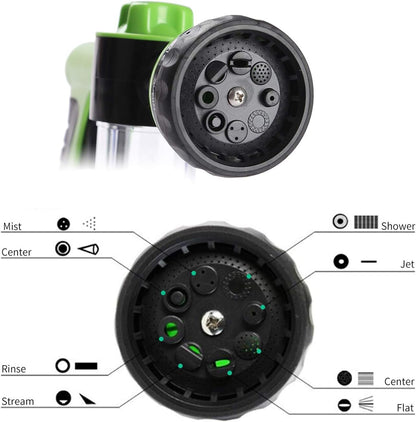 Garden Hose Nozzle, High Pressure Spray Gun Nozzle, 8 Spray Patterns for Watering Plants, Lawn, Patio, Cleaning, Showering Pet with 3.5oz/100cc Soap Dispenser Bottle