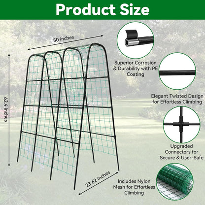 Cucumber Trellis - 62.4"*50" Cucumber Trellis for Raised Bed with Plastic-Coated Steel Pipe, U-Shape Garden Trellis for Climbing Plants, Garden Trellis for Cucumbers, Beans(Black)