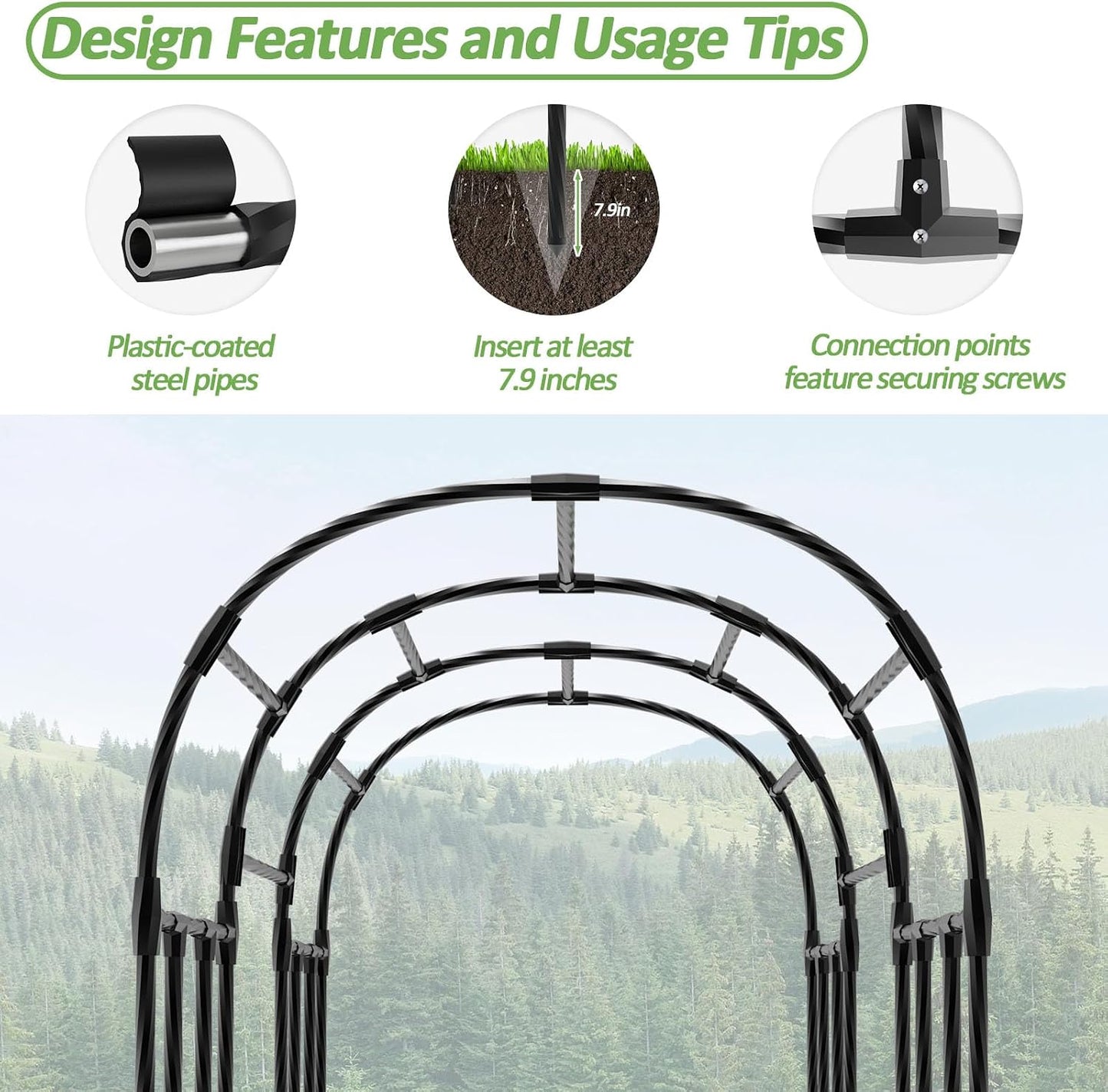 Cucumber Trellis - 62.4"*50" Cucumber Trellis for Raised Bed with Plastic-Coated Steel Pipe, U-Shape Garden Trellis for Climbing Plants, Garden Trellis for Cucumbers, Beans(Black)