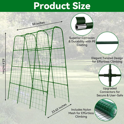 Cucumber Trellis - 62.4"*50" Cucumber Trellis for Raised Bed with Plastic-Coated Steel Pipe, U-Shape Garden Trellis for Climbing Plants, Garden Trellis for Cucumbers, Beans(Black)